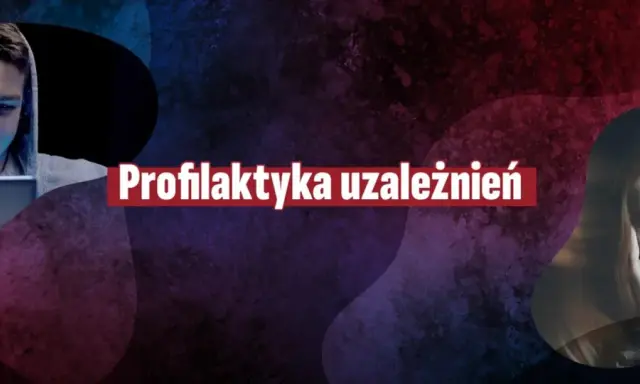 Młody chłopak z telefonem i smutna dziewczyna. Tekst: Profilaktyka uzależnień. Jak zapobiegać uzależnieniom.