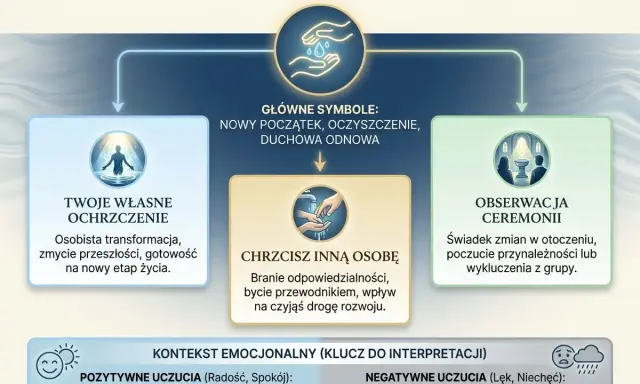 Co to jest chrzest święty we śnie? Symbolizuje nowy początek, oczyszczenie i duchową odnowę. Może oznaczać osobistą transformację lub branie odpowiedzialności za innych.