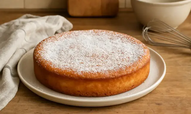 Gâteau lorrain saupoudré de sucre glace, prêt à être dégusté. Un délice pour un repas convivial.