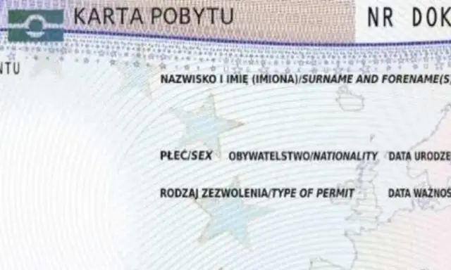 Fragment karty pobytu czasowego z danymi osobowymi i numerem dokumentu.
