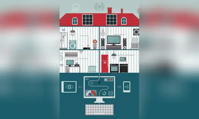 Ein Haus mit vernetzten Geräten, gesteuert über Computer und Tablets, zeigt den Schutz vor Hackern.