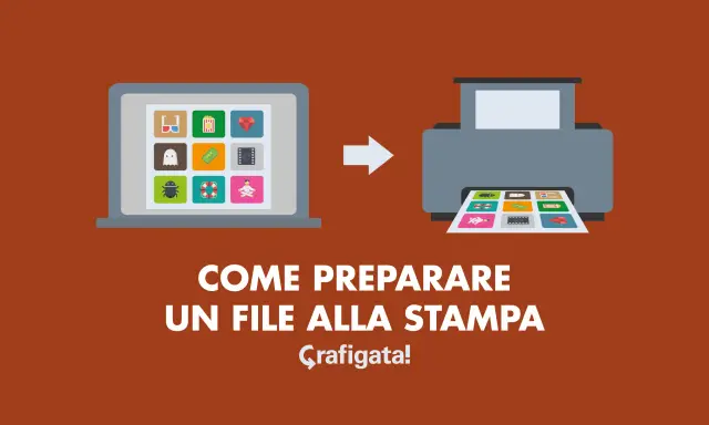 Icone su schermo di un computer passano a una stampante. Preparare un file in formato psd per la stampa.