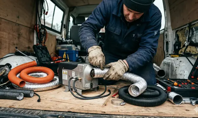 Mechanik montuje ogrzewanie postojowe. Dowiedz się, co to jest webasto i jak działa.