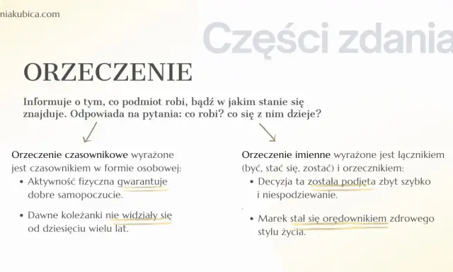 Orzeczenie w zdaniu. Przykłady z archaizmami: "gwarantuje", "widziały się", "została podjęta", "stał się orędownikiem".
