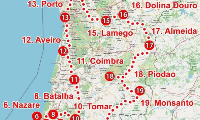 Mapa Portugal z zaznaczonymi miastami i trasami. Gdzie leży Portugalia? Na zachodzie Europy, na Półwyspie Iberyjskim.