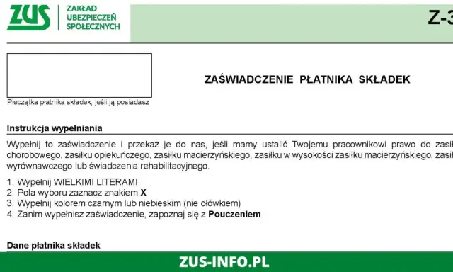 Zaświadczenie Z-3 ZUS dla pracodawcy, instrukcja wypełniania.