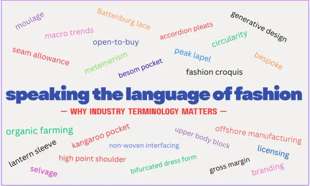 Speaking the language of fashion: terms like "moulage," "bespoke," and "macro trends" are key fashion words.