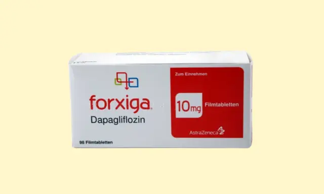 Opakowanie leku Forxiga 10 mg z dapaglifloziną, stosowanego w leczeniu cukrzycy typu 2.