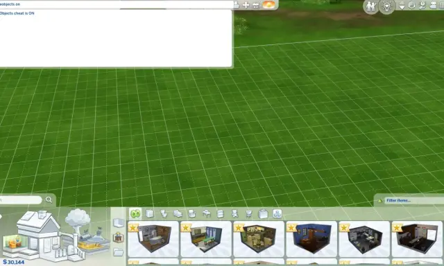 Włączony kod na przenikanie obiektów w Sims 4, "bb.moveobjects on", pozwala na swobodne umieszczanie mebli i dekoracji.