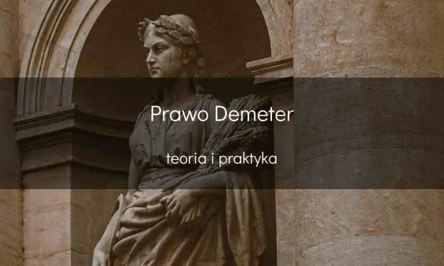 Kamienna rzeźba bogini Demeter z wieńcem i snopem zbóż. Tytuł: Prawo Demeter, teoria i praktyka.