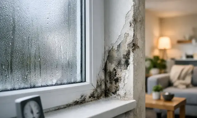 Skraplająca się para na oknie i pleśń na ścianie to objawy problemów z punktem rosy w budownictwie.