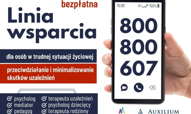 Bezplatna linia wsparcia 800 800 607. Gdzie zgłosić alkoholika na leczenie? Pomoc psychologiczna, mediacje, pedagog, prawnik, terapeuta uzależnień.