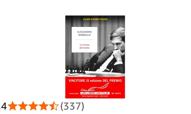 Copertina del libro "La mossa del matto" di Alessandro Barbaglia, con un ritratto di Bobby Fischer.