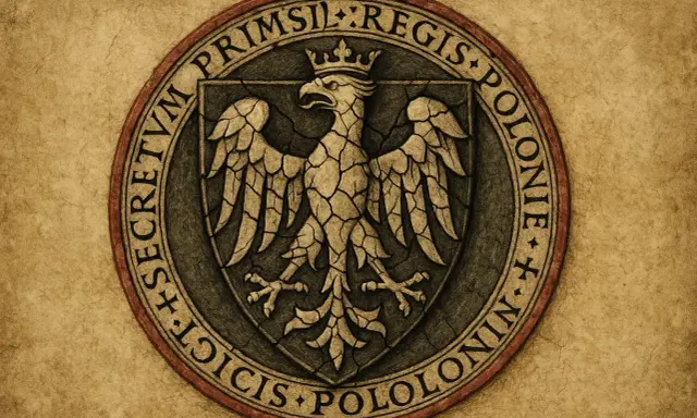 Pieczęć z orłem, symbolizująca rozbicie dzielnicowe Polski. Przyczyny i skutki tego okresu historii.