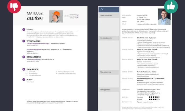 CV inżyniera budownictwa Mateusza Zielińskiego, z doświadczeniem w projektach budowlanych i kwalifikacjami, idealne na program Erasmus.