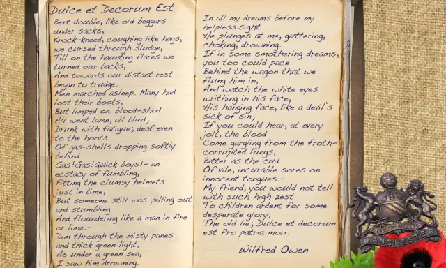 La poesia "Dulce et decorum est" di Wilfred Owen, con la sua cruda traduzione della guerra.