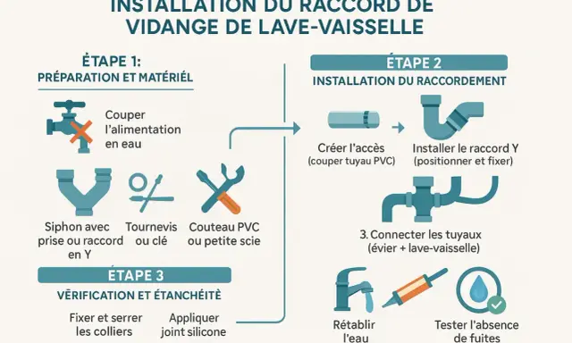 Guide d'installation du branchement lave vaisselle : étapes, matériel et vérification d'étanchéité.