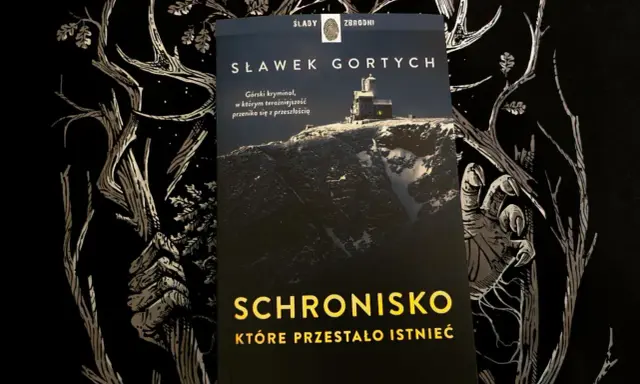 Okładka książki "Schronisko które przestało istnieć" Sławka Gortycha. Górska sceneria, mroczny klimat.