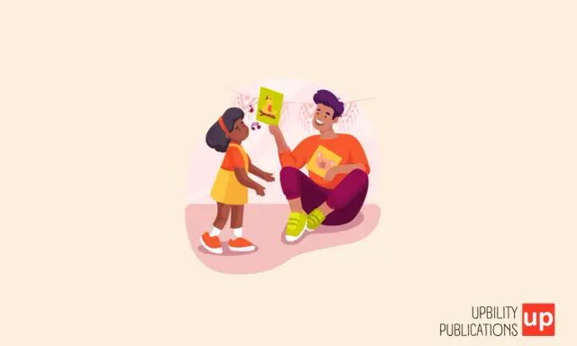 Un hombre sonriente le muestra una tarjeta a una niña. Ella parece feliz, como si estuviera aprendiendo algo nuevo. ¿Qué es tea en un niño? Es la alegría de aprender.