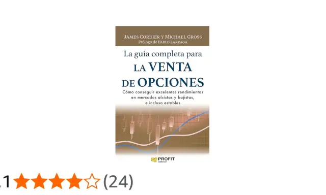 Libro "La Venta de Opciones" con gráfico de velas y línea de tendencia. Aprende qué es una stock option y cómo venderlas.