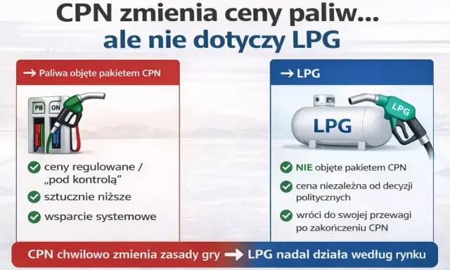 CPN zmienia ceny paliw, ale nie dotyczy to LPG. Cena LPG pozostaje rynkowa, niezależna od politycznych decyzji.