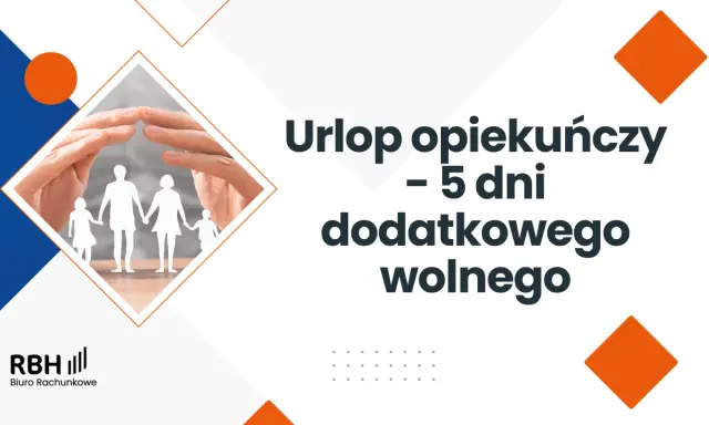 Ręce chroniące papierową rodzinę symbolizują urlop opiekuńczy. 5 dni dodatkowego wolnego.