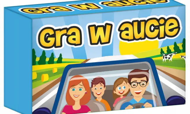 Rodzina wesoło podróżuje samochodem przez wieś. Idealne gry do samochodu na długą podróż.