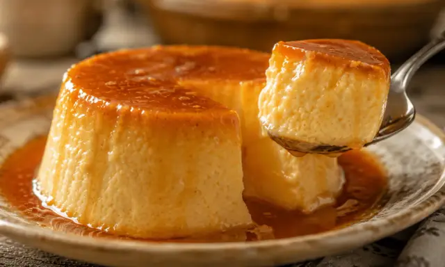 Delicioso flan de huevo casero con caramelo líquido, listo para disfrutar. Una receta fácil y tentadora.