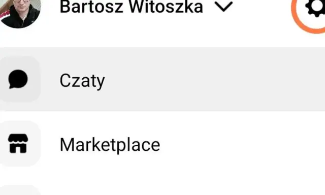 Ikona czatów na Messengerze, obok nazwy użytkownika Bartosz Witoszka.