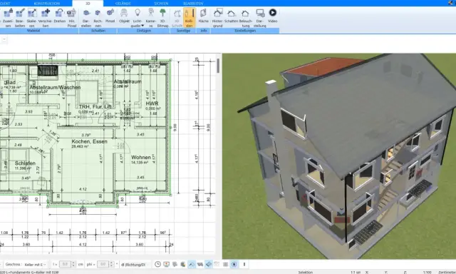 Grundriss und 3D-Ansicht eines Hauses, das man ohne Architekten bauen kann.