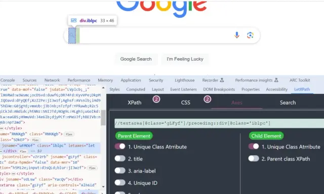 Narzędzie LetXPath w Chrome pokazuje, jak znaleźć element za pomocą **chrome xpath**. Widzimy fragment kodu HTML i wygenerowany selektor.