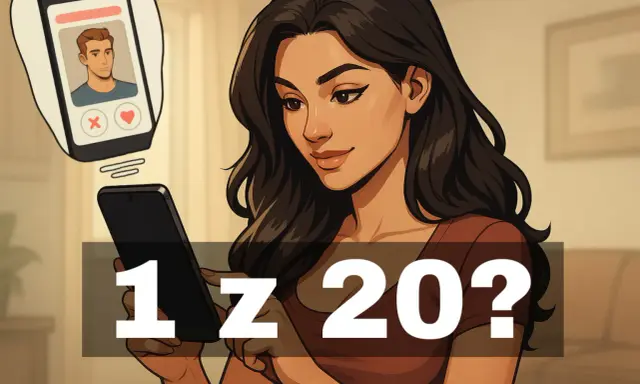 Kobieta przegląda profile na Tinderze. Czy tylko 1 z 20 dopasowań zakończy się sukcesem?