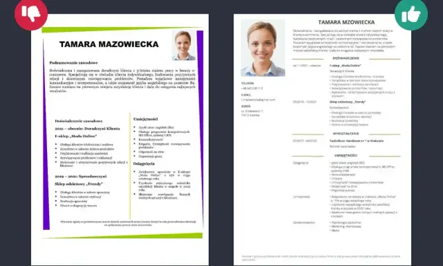 CV Tamary Mazowieckiej: doświadczona doradczyni klienta z 3-letnim stażem, biegła w obsłudze e-commerce i rozwiązywaniu problemów.