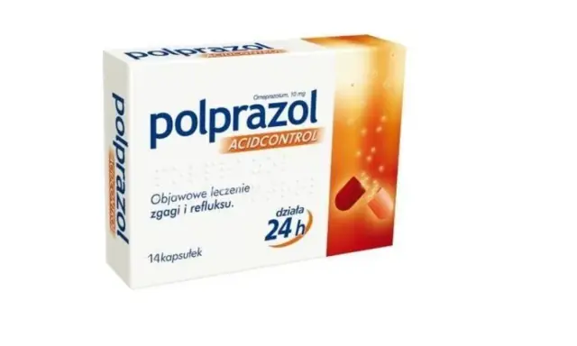 Opakowanie leku Polprazol, stosowanego na zgagę i refluks. Czy polprazol jest szkodliwy? Informacje na ulotce.