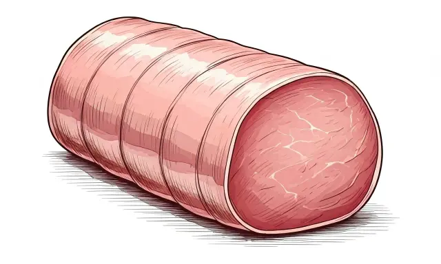 Un solomillo en inglés, un corte de carne rosado y tierno, atado y listo para cocinar.
