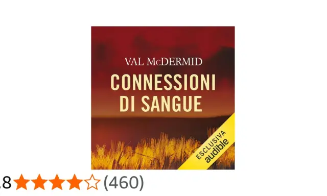 Copertina del libro "Connessioni di sangue" di Val McDermid, con un campo di grano dorato al tramonto.