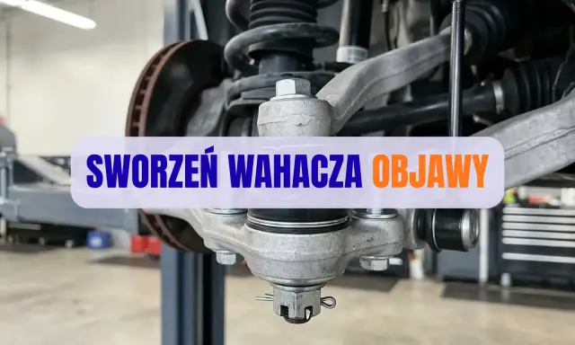 Widok na zawieszenie samochodu, gdzie widoczny jest sworzeń wahacza.