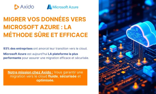 Illustration d'un exemple de cloud computing avec un nuage bleu lumineux sur un circuit imprimé. Axido et Microsoft Azure proposent une migration de données efficace.