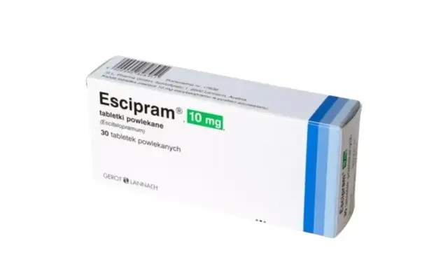 Opakowanie leku Escipram 10 mg, zawierające 30 tabletek powlekanych. Stosowany tamispras na co? Na depresję i zaburzenia lękowe.