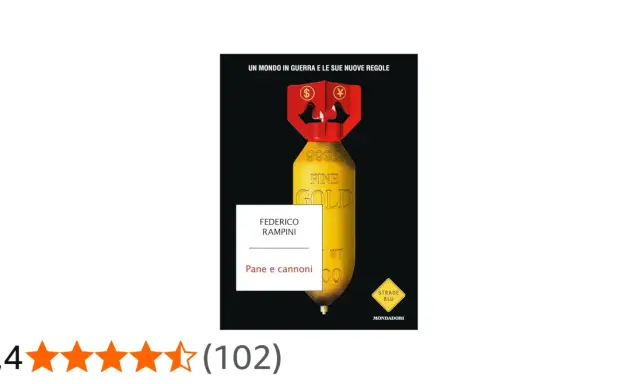 A gold bomb with currency symbols on its fins, and the title "Pane e cannoni" by Federico Rampini.
