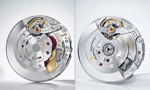 Dettaglio del movimento Rolex 3135 e 3235, ingranaggi precisi e rubini che garantiscono il movimento perfetto.