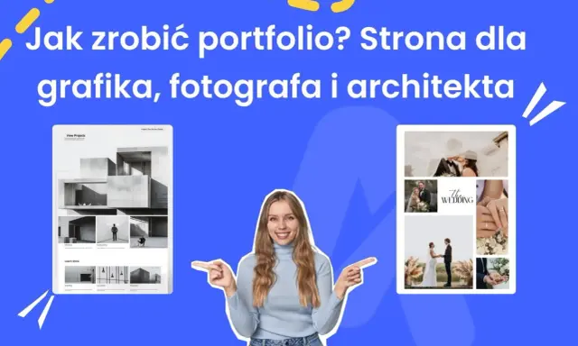 Kobieta prezentuje strony portfolio dla grafika, fotografa i architekta. To inspiracja do kreatywnej pracy nad własną wizytówką online.