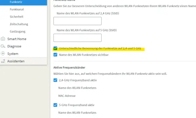 Einstellungen für WLAN-Funknetze: Hier können Sie das 5ghz wlan einstellen und die Namen für 2,4 und 5 GHz Funknetze festlegen.