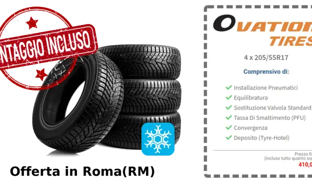 Set di 4 gomme Ovation Tires 205/55R17 con montaggio incluso. Offerta per l'anno gomme.