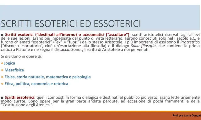 La quinta essenza della filosofia aristotelica: scritti esoterici e essoterici, che spaziano dalla logica alla politica.