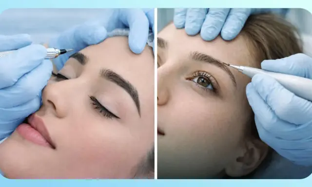 Application de microblading sur les sourcils pour un regard sublimé.