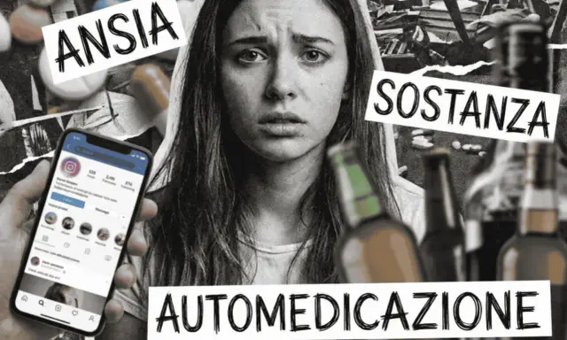 Ansia, sostanza, automedicazione: la trasgressione significato di un volto tormentato, tra pillole e bottiglie.