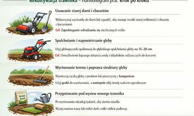 Jak używać glebogryzarki spalinowej do spulchniania gleby na 15-20 cm, by ułatwić dotarcie wody i składników odżywczych do korzeni.