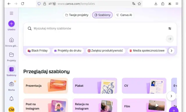 Plakat reklamowy z artystycznymi walorami, prezentujący owoce i rower. Szablony Canva ułatwiają tworzenie unikalnych projektów.