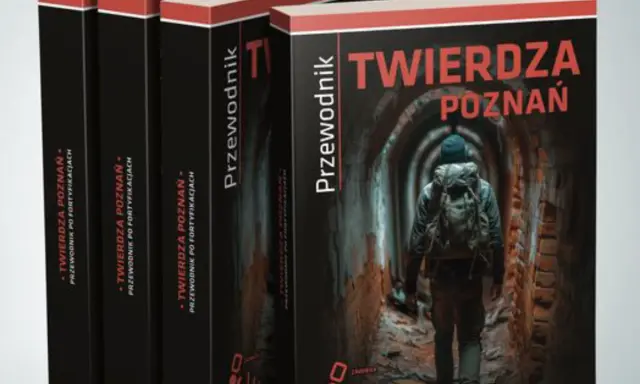 Książki "Twierdza Poznań. Przewodnik po fortyfikacjach" autorstwa Joanny Nowak. Na okładce turysta wchodzi do mrocznego tunelu.